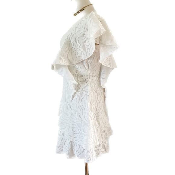 Borgo De Nor Lisa Mini Dress Ivory Lace Tiered Ruffle One Shoulder size US S 4/6 - Picture 3 of 12